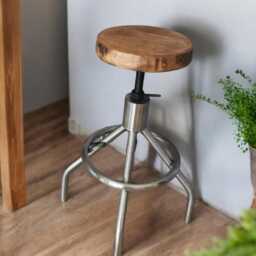 Pair Of Industrial Stool/Stools With Adjustable Wooden Seat - thumbnail 2