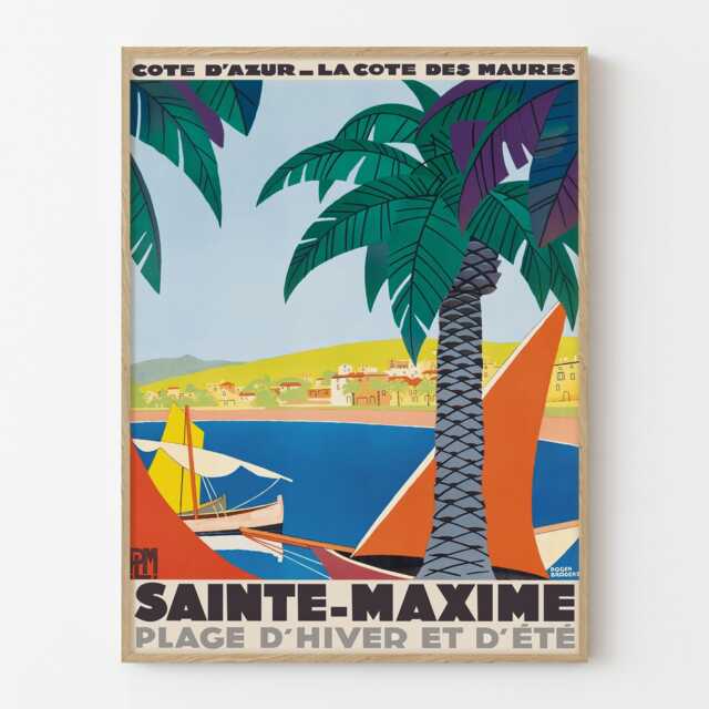 Vintage Sainte Maxime Travel Poster Print, French Riviera Cote Dazur Coastal Wall Art - image 1