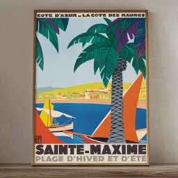 Vintage Sainte Maxime Travel Poster Print, French Riviera Cote Dazur Coastal Wall Art - thumbnail 2