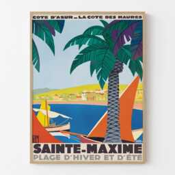 Vintage Sainte Maxime Travel Poster Print, French Riviera Cote Dazur Coastal Wall Art - thumbnail 1