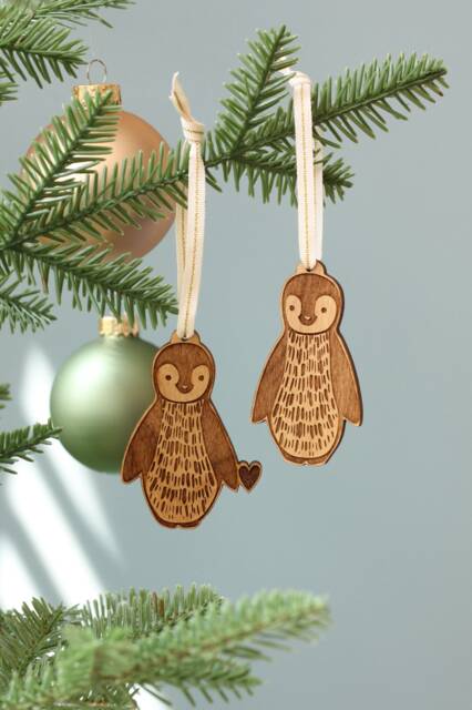 Penguins Ornaments - Comes With 2 [Personalized Gift, Penguin Pair Wood Ornaments, Holiday Decor Christmas, Stocking Stuffers, Gift] - image 1