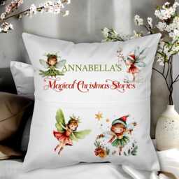 Personalised Christmas Fairy Pocket Pillow Case, Kids Book Cushion Cover, Magical Stories Girls Gift - thumbnail 2