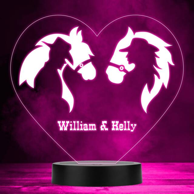 Cowboy & Cowgirl Horses Multicolour Personalised Gift Led Lamp Night Light - Bedroom - image 1