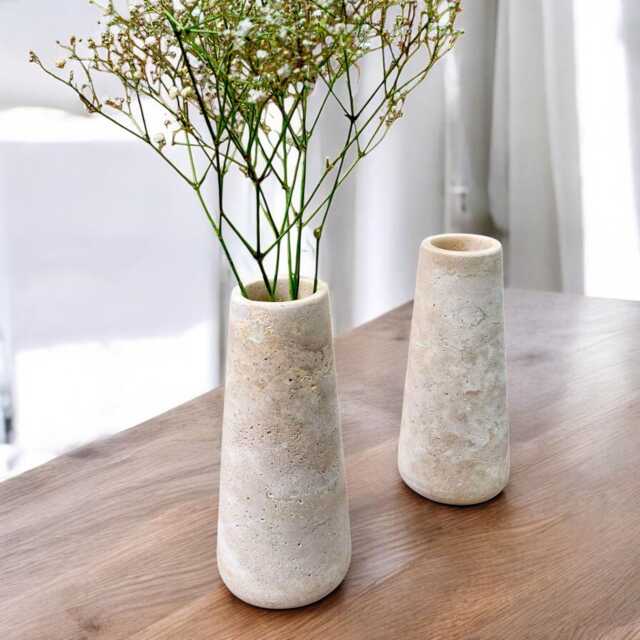 Beige Travertine Marble Flower Vase, Elegant Stone Decor - 8 - image 1