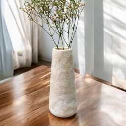 Beige Travertine Marble Flower Vase, Elegant Stone Decor - 8 - thumbnail 2