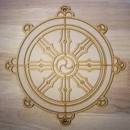 3D Wooden Dharma Wheel Wall Art Large Buddhist Plaque, Diy Decor - thumbnail 1