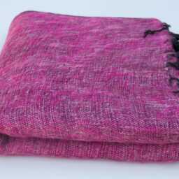 Handwoven Yak Wool Blanket Large Travel Shawl, Meditation Wrap Purple - thumbnail 2