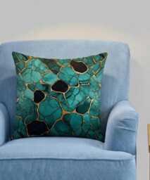Handmade By Order Luxury Black Gold Teal Marble Rasin Geometric Abstract Art Velvet Cushion Cover All Sizes Available