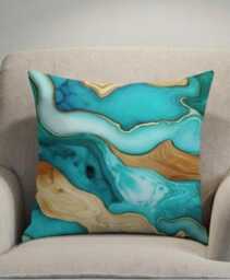 Handmade By Order Luxury Teal Blue Wooden Rasin Geometric Abstract Art Velvet Cushion Cover All Sizes Available - thumbnail 1