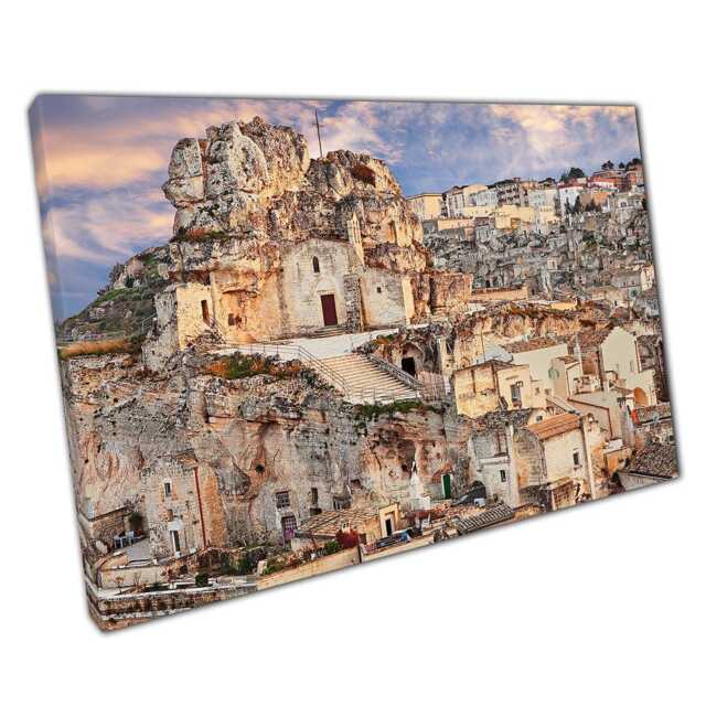 Matera Italy Sunset Canvas Sassi Di Church Santa Maria De Idris Wall Art For Home & Office Decor - image 1