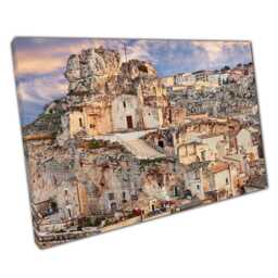 Matera Italy Sunset Canvas Sassi Di Church Santa Maria De Idris Wall Art For Home & Office Decor - thumbnail 1
