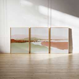 Abstract Earth Tone Prints, Set Of 3 Minimalist Landscape Art, Terracotta Green Wall Decor, Modern Farmhouse Triptych, Boho Living Room Art - thumbnail 2