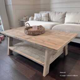 Reclaimed Wood Coffee Table With Shelf Handmade Rustic Farmhouse Design - thumbnail 2