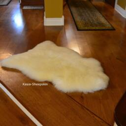White Genuine Leather Sheep Skin Decorative Rug 110-120cm - thumbnail 3