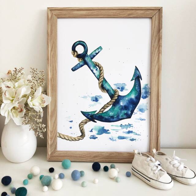 Watercolor Anchor Art Print Nautical Nursery Decor - image 1