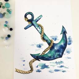 Watercolor Anchor Art Print Nautical Nursery Decor - thumbnail 3
