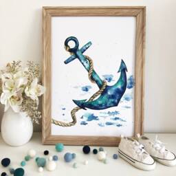 Watercolor Anchor Art Print Nautical Nursery Decor - thumbnail 1