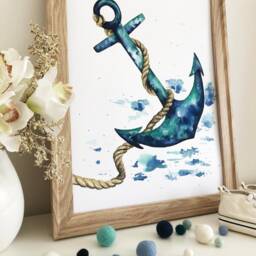 Watercolor Anchor Art Print Nautical Nursery Decor - thumbnail 2
