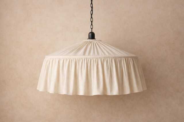 Off White Linen Lampshade, Light Warm Ecru Tone, Gathered Fabric With Ruffles - image 1