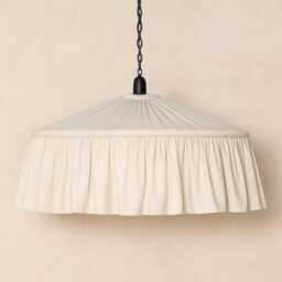 Off White Linen Lampshade, Light Warm Ecru Tone, Gathered Fabric With Ruffles - thumbnail 3
