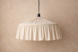 Off White Linen Lampshade, Light Warm Ecru Tone, Gathered Fabric With Ruffles - thumbnail 1
