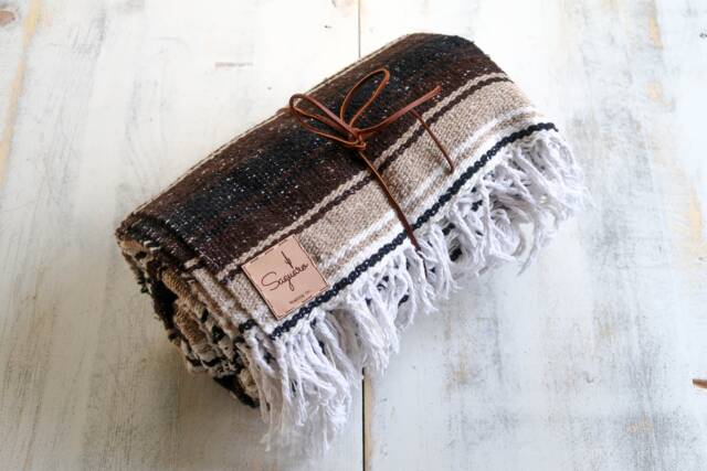 Mexican Blanket Tan Brown Boho Beach Camping Southwestern Falsa Serape Saltillo Southwest Throw - image 1