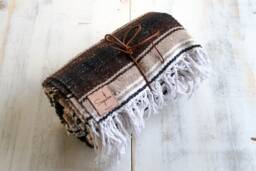 Mexican Blanket Tan Brown Boho Beach Camping Southwestern Falsa Serape Saltillo Southwest Throw - thumbnail 1