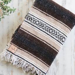 Mexican Blanket Tan Brown Boho Beach Camping Southwestern Falsa Serape Saltillo Southwest Throw - thumbnail 3