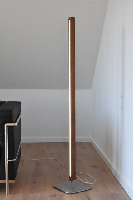 Designer Led Floor Lamp Made Of American Walnut & Stainless Steel - image 1