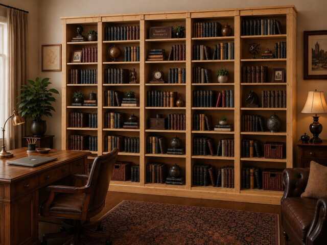 Solid Wood Bookcase, 7Ft X 11Ft Heavy Duty Adjustable Shelving Unit - image 1