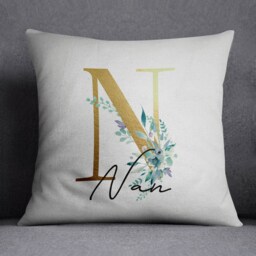 Elegant Birthday Gift For Nan Nanny Or Nana - Pink Floral Initial Throw Pillow - thumbnail 1