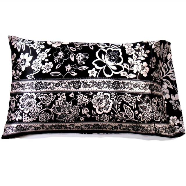 Floral Satin Pillow, Black & White Accent Chemotherapy Gift