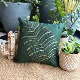 "Dark Green Art Silk Sequin Leaf Pillow Sham 24""x24""/26""x26" - thumbnail 3