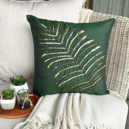 "Dark Green Art Silk Sequin Leaf Pillow Sham 24""x24""/26""x26" - thumbnail 2