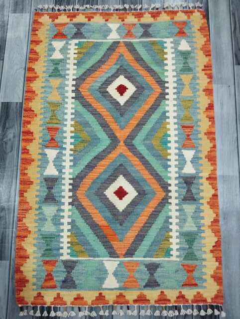 Kilim Rug Classic, Handmade Artisan Afghan Turkish Scandinavian Navajo Bohemian Wool Flatweave Multicolour 121x77cm - image 1