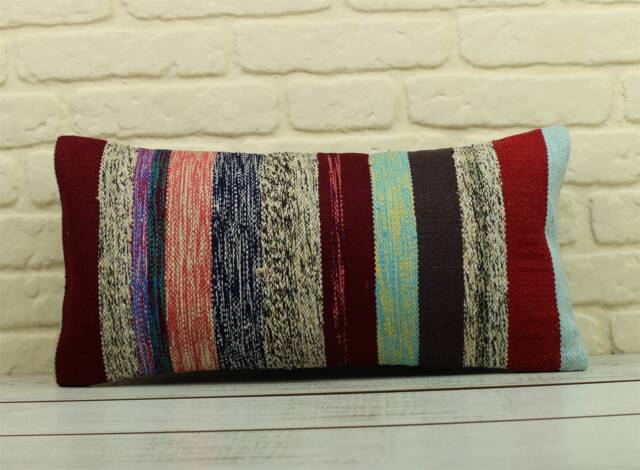 Handmade Kilim Lumbar Pillow Cover Vintage Turkish Rug - 12'' X 24'' - image 1