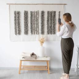 Textured Wall Hanging - Tapestry Decor Bohemian Living Room Boho Large Weaving Landscape Fiber Art - thumbnail 2