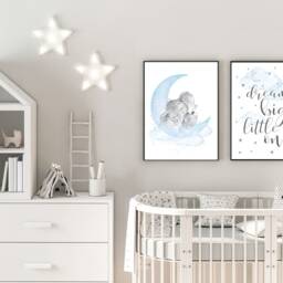 Elephant Nursery Art Print Baby Boy Room Decor, Cloud & Stars - thumbnail 2
