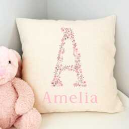 Floral Name Cushion, New Baby Nursery Cushion For Granddaughter, Bedroom Accessories, Personalised Girl - thumbnail 2