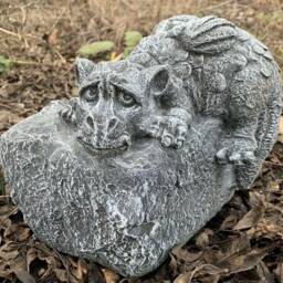 Stone Garden Dragon On A Rock Hand Cast Cute Statue Mythical Gothic Ornament - thumbnail 3