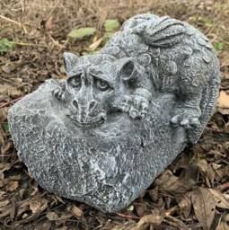 Stone Garden Dragon On A Rock Hand Cast Cute Statue Mythical Gothic Ornament - thumbnail 1