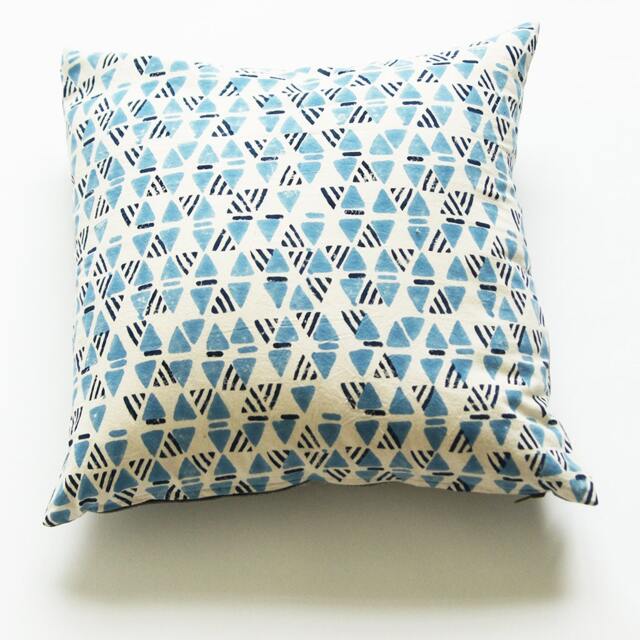 Indigo Blue Geometric Print Square Pillow Sham-Hand Block Printed - 20 X Cotton Throw Cover - image 1