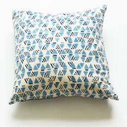 Indigo Blue Geometric Print Square Pillow Sham-Hand Block Printed - 20 X Cotton Throw Cover - thumbnail 1