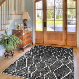 Hand Tufted Black Moroccan Rug, Shag Custom Made Carpet, Large Area Berber Rug - thumbnail 3