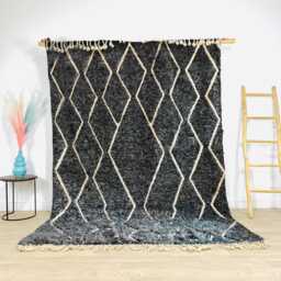Hand Tufted Black Moroccan Rug, Shag Custom Made Carpet, Large Area Berber Rug - thumbnail 1