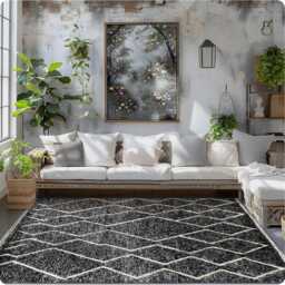 Hand Tufted Black Moroccan Rug, Shag Custom Made Carpet, Large Area Berber Rug - thumbnail 4