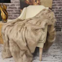 Luxury Camel Faux Fur Throw Blanket, Double-Sided, Oatmeal Beige - thumbnail 2