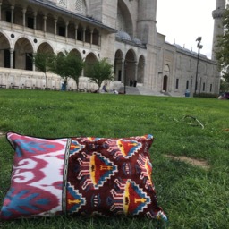 Silk Velvet Ikat Pillow Cover - Uzbek Accent Throw Lumbar Pillows - thumbnail 4