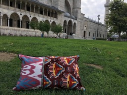 Silk Velvet Ikat Pillow Cover - Uzbek Accent Throw Lumbar Pillows - thumbnail 1