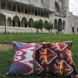 Silk Velvet Ikat Pillow Cover - Uzbek Accent Throw Lumbar Pillows - thumbnail 3